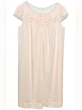 Vintage Barbizon Sheer Pink Peach Nightgown Lace Trim Pleated Yoke  L